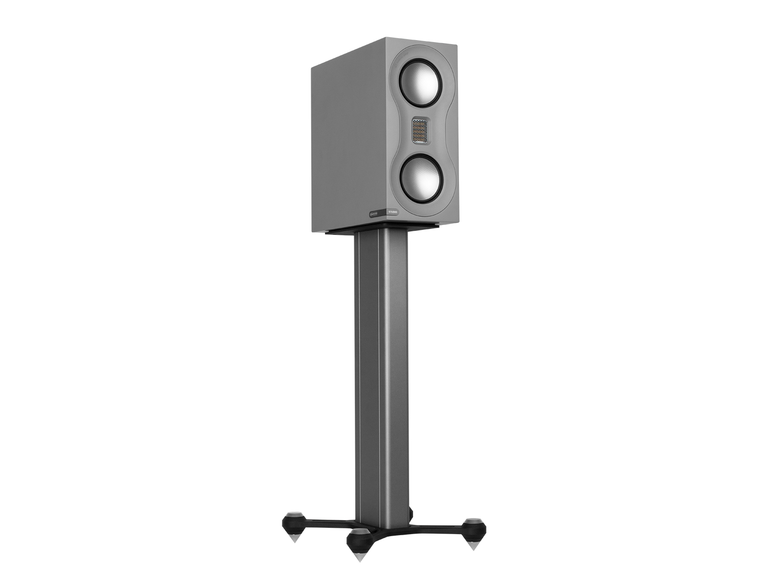 Speaker STAND, grey finish with a grey Studio speaker.
