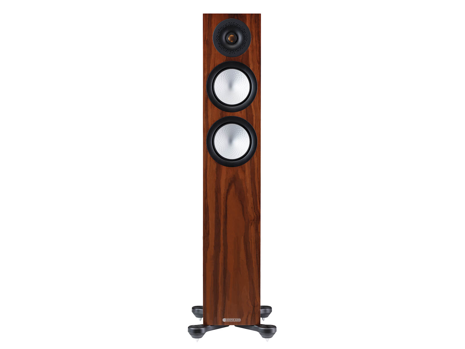 Monitor Audio's Silver 200 7G, in a black oak finish, front view, without grille.