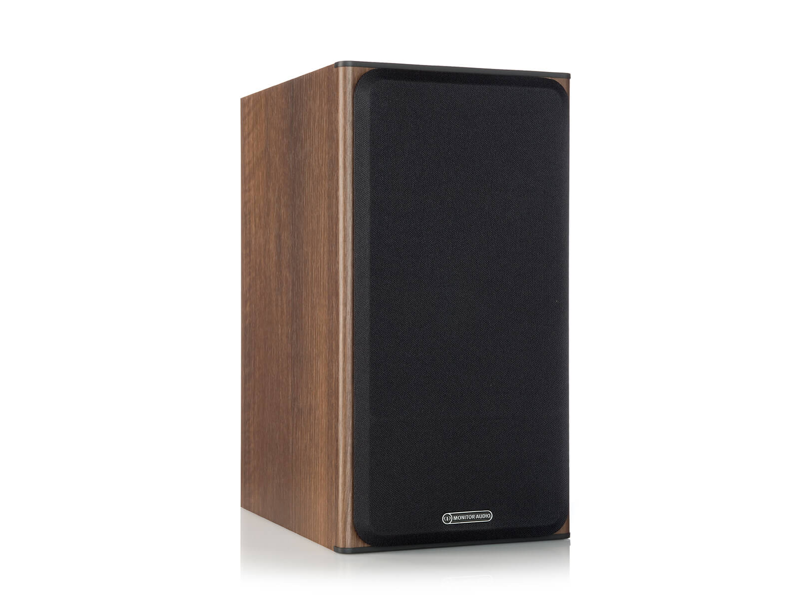 Bronze 2, bookshelf speakers, featuring a grille and a walnut vinyl finish.