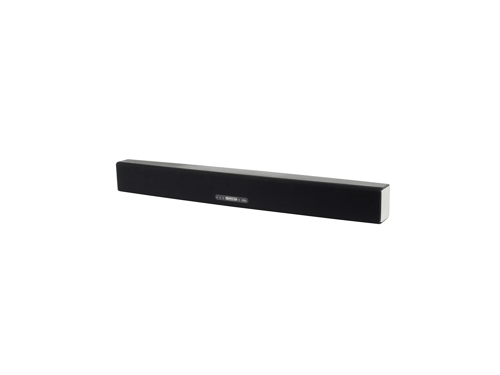 ASB-10, active soundbar speaker, iso, with a black cloth grille.