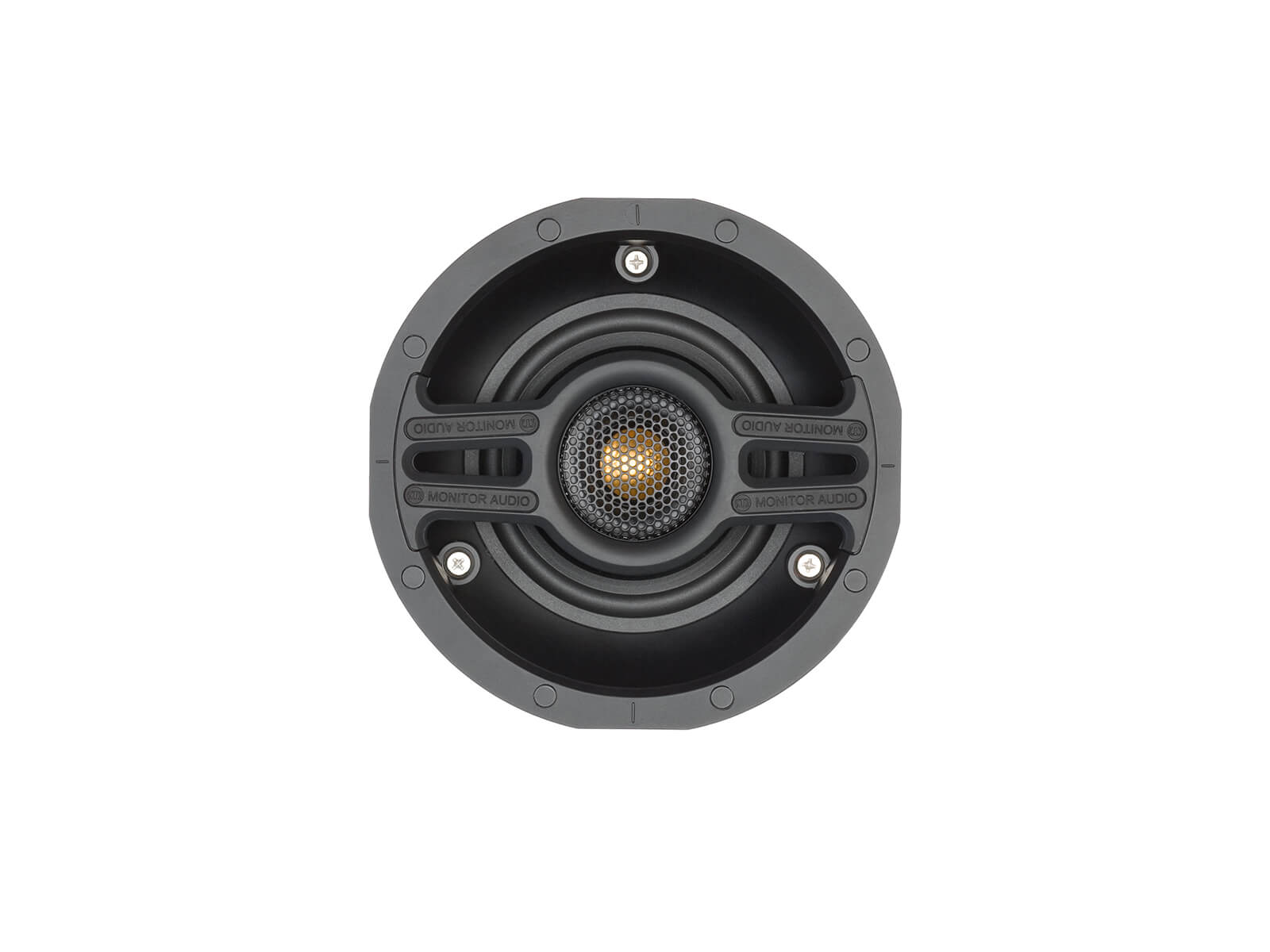 Slim CS140, front-on, grille-less in-ceiling speakers.