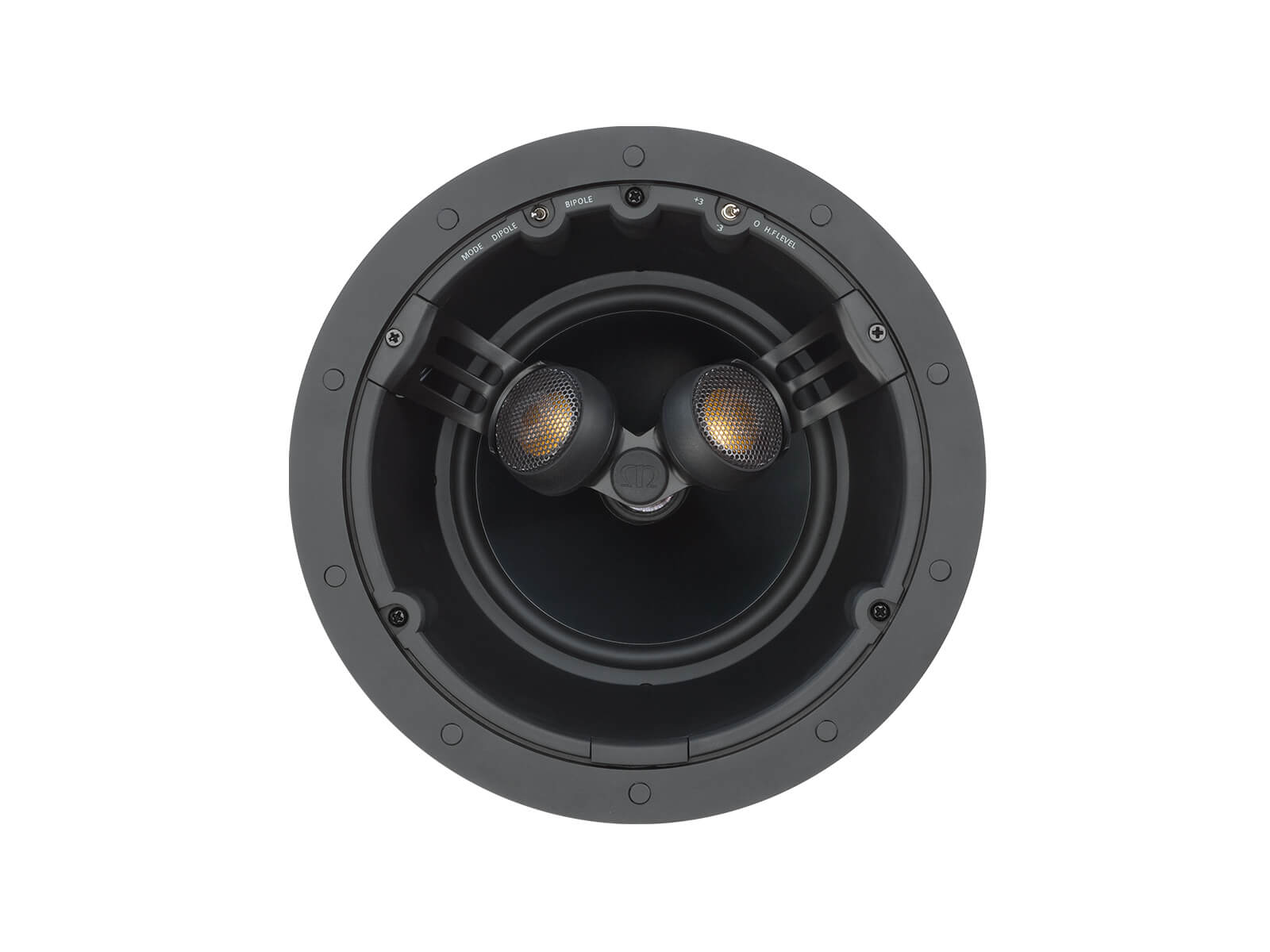 Core C265-FX, front-on, grille-less in-ceiling speakers.