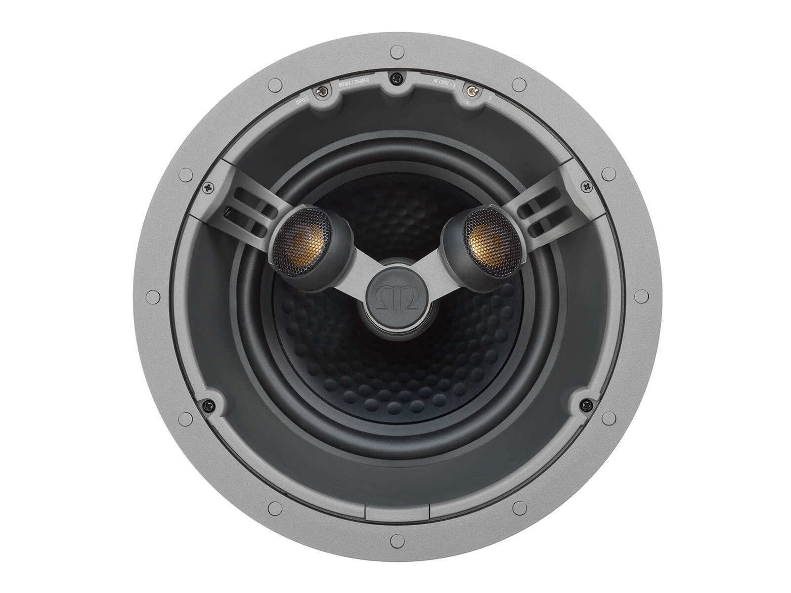 Core C380-FX, front-on, grille-less in-ceiling speakers.