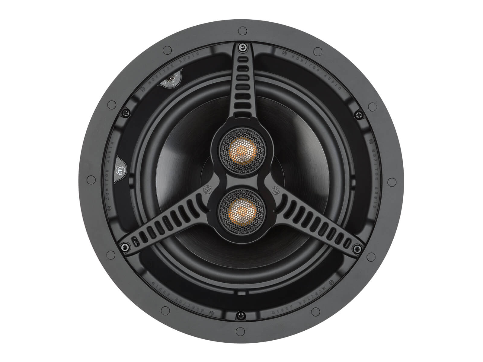 Core C180-T2, front-on, grille-less in-ceiling speakers.