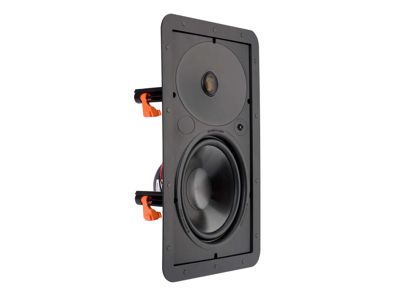Core W180, front ISO, grille-less in-wall speakers.