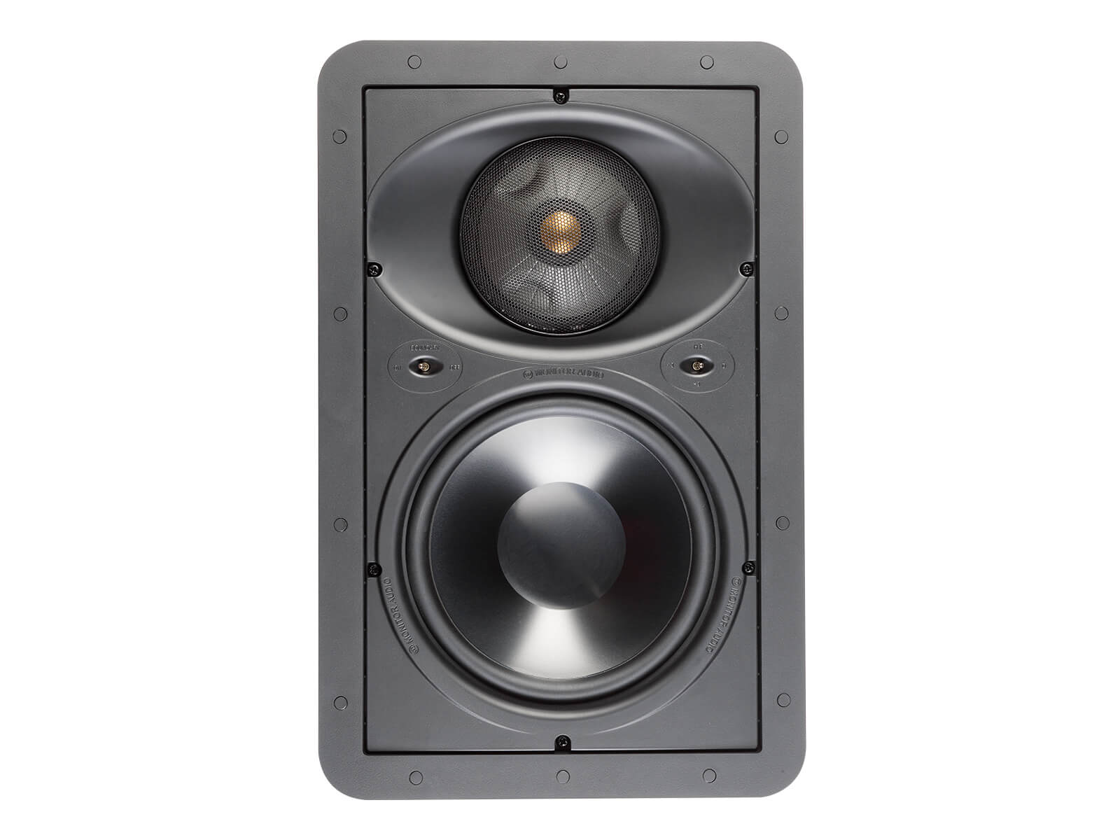 Core W280-IDC, front-on, grille-less in-wall speakers.