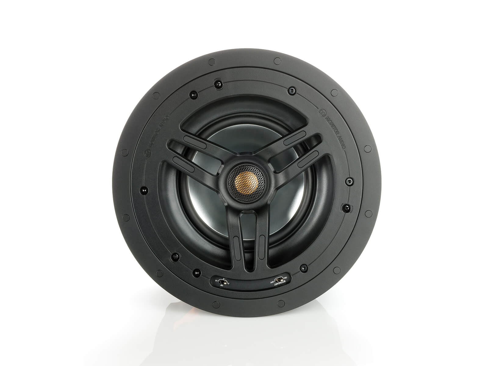 Controlled Performance CP-CT260, front-on, grille-less in-ceiling speakers.