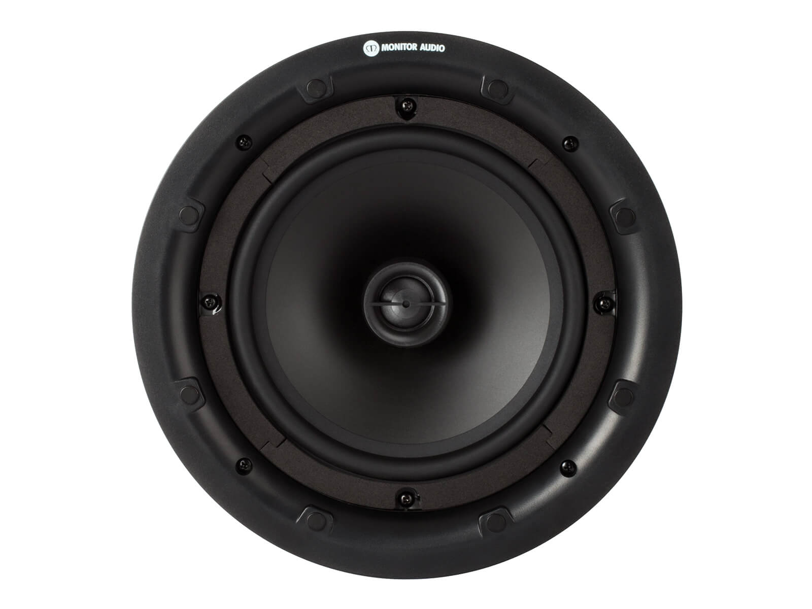 Pro-80, front-on, grille-less in-ceiling speakers.