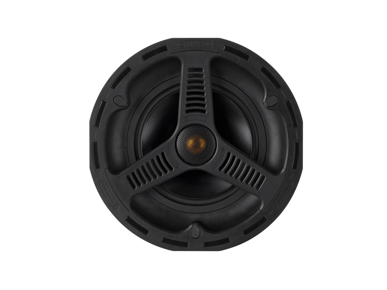 All Weather AWC265, front-on, grille-less in-ceiling speakers.