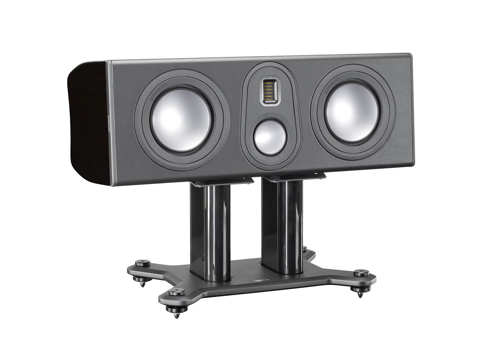 Platinum PLC350 II, centre channel speakers, featuring a grille and a santos rosewood real wood veneer finish.