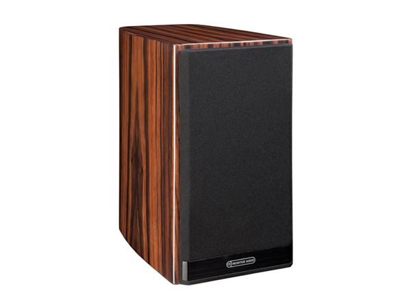 Gold 50, bookshelf speakers, featuring a grille and a piano ebony finish.