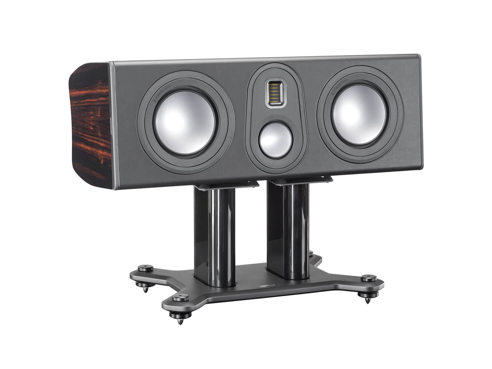Platinum PLC350 II, grille-less centre channel speakers, with a piano black lacquer finish.