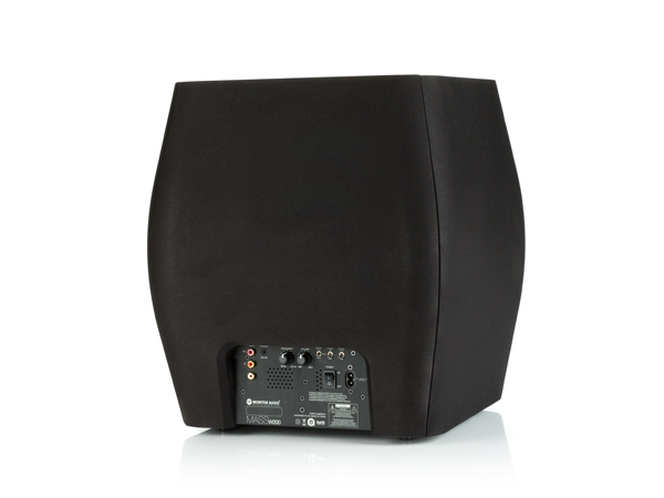 Mass WS200 subwoofer, rear, with a black cloth grille.