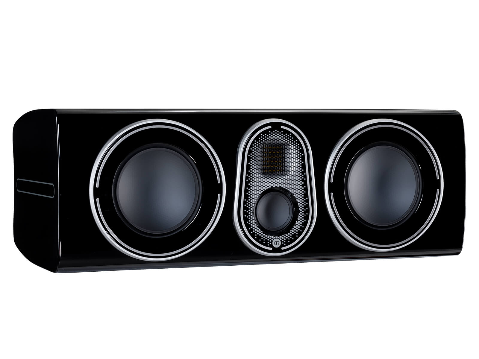 Monitor Audio's Platinum C250 3G, in a Piano Black finish, iso view.