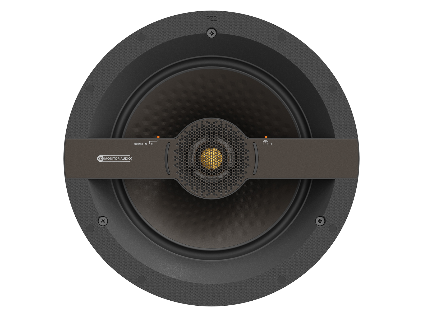 Core C165, front-on, grille-less in-ceiling speakers.