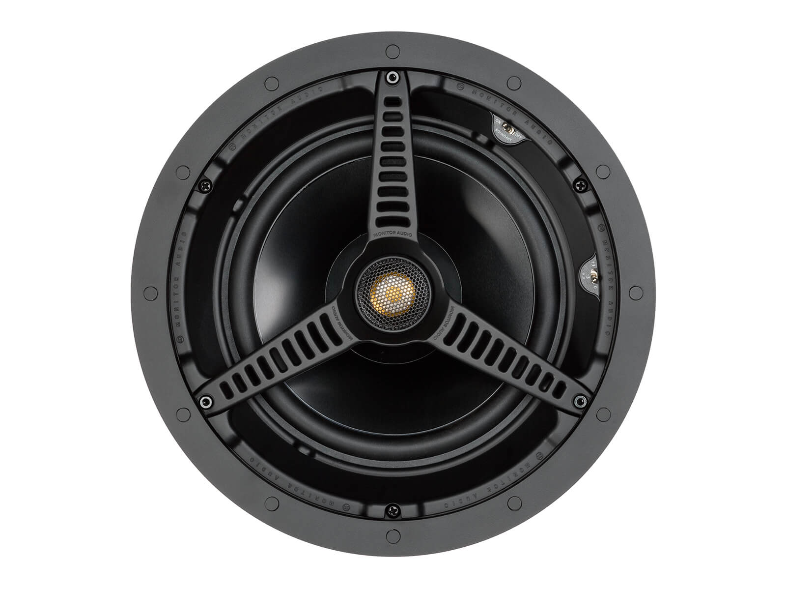 Core C280, front-on, grille-less in-ceiling speakers.