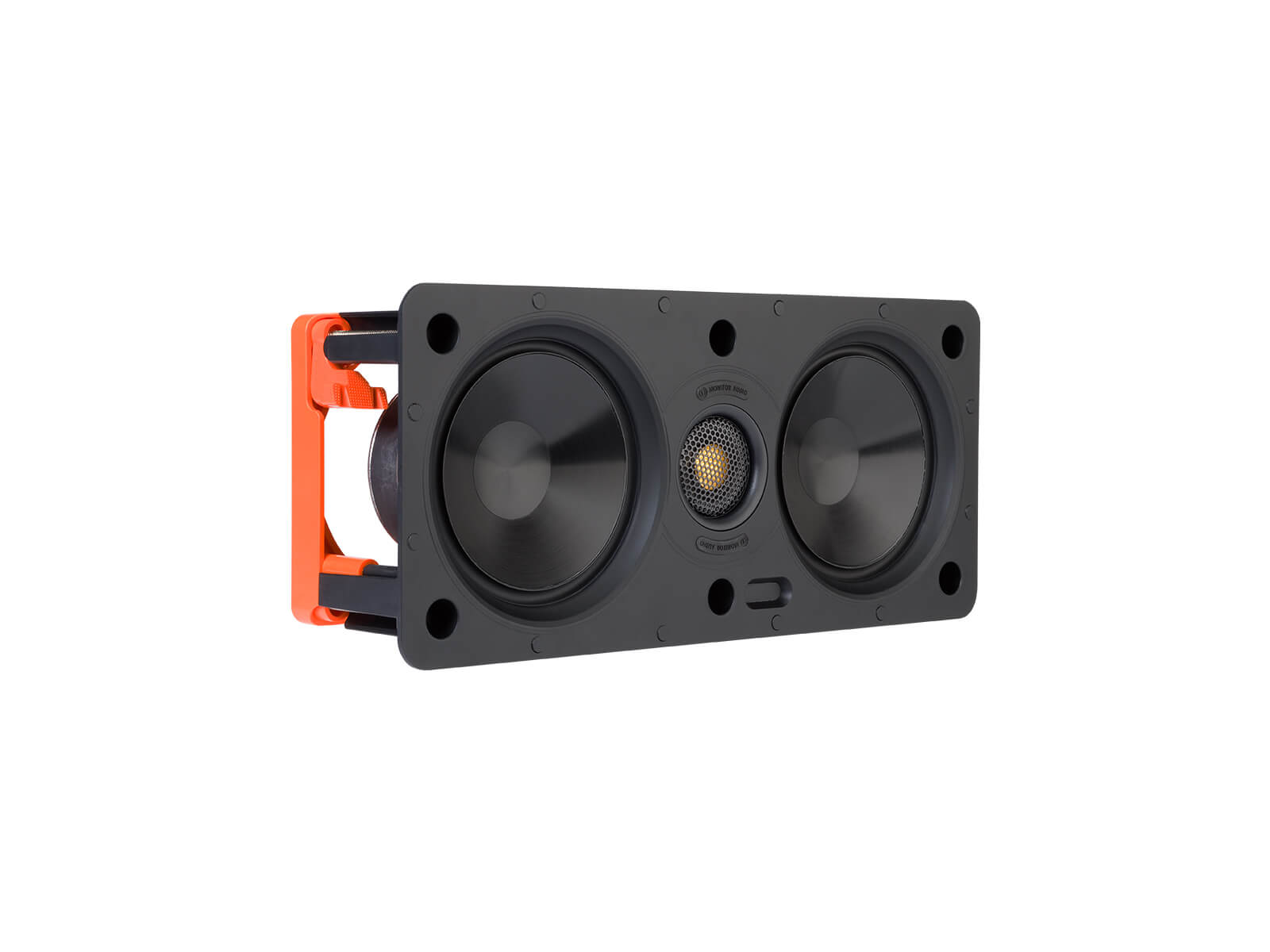 Core W150-LCR, front ISO, grille-less in-wall speakers.